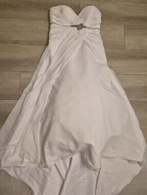 DaVinci Bridal White Wedding Dress Strapless Beaded Ruched Gown Lace-Up Train